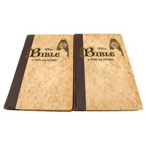 2 Vintage Hardcover The Bible in Stories and Pictures Old New Testament 1956